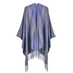 écharpe poncho femme à motifs avec franges