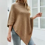 poncho en laine col roulé pour femme