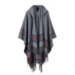 poncho ethnique à capuche pour femme
