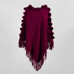 poncho femme avec pompons
