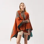 poncho à capuche femme orange