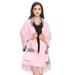 poncho femme style décontracté poches fourrure