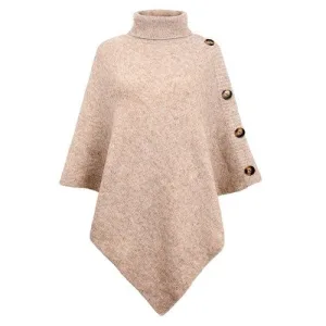 poncho en maille col roulé boutons