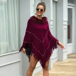 poncho luxueux en perles et fourrure
