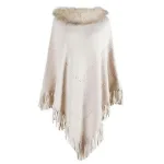 poncho haut de gamme perles et col en fourrure