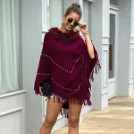 poncho mode col fourrure et perles