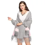 poncho élégant femme poches en fourrure