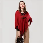 poncho en laine frangé femme