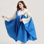 poncho pluie femme bleu beige
