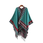 poncho ethnique coloré à franges pour femme