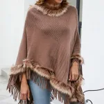 vêtement chic poncho marron femme