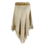 poncho élégant perles et fourrure