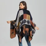 poncho femme en laine marron