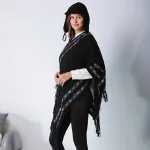 poncho en laine pour femme noir