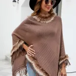 poncho en laine marron pour femme