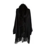 pull poncho doux en coton et fourrure