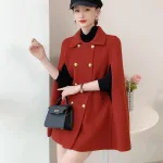 Poncho femme manteau boutons rouge ceinture